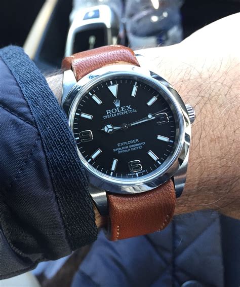 rolex polar explorer on leather strap|rolex explorer 39mm lug to.